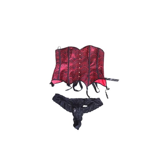 NWOT Adore Me Red and Black Corset Lingerie Set - Picture 1 of 5